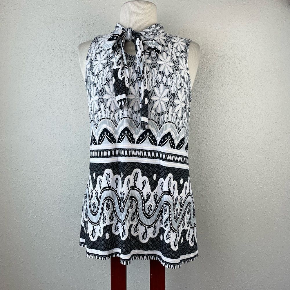 EUC Liz McCoy Womens Blue and Black Sleeveless Blouse Size S